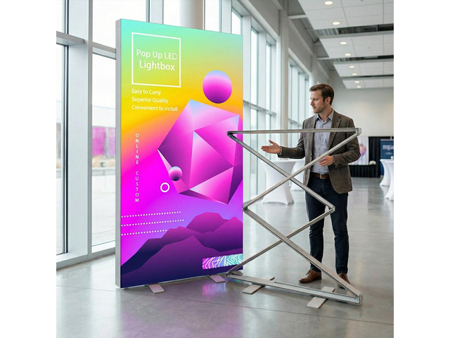 Custom Backlit Banner Stand Folding Pop Up LED Fabric Lightbox SEG Light Box Display Backlit Banner Display for Trade Show Backdrop Booth