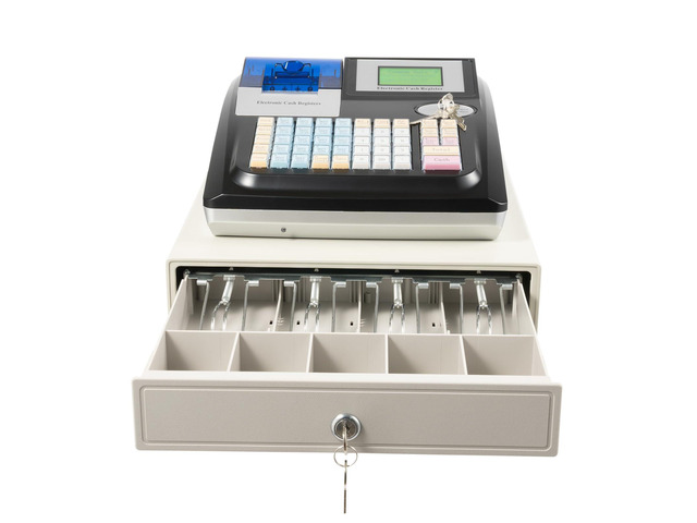 Electronic Cash Register, 48 Keys Commercial Cash Register with LED Display and Thermal Printer Head, 4 Bill 5 Coin Tabletop Cash Register Drawer...
