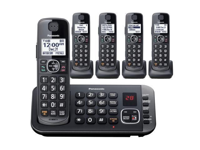 DECT 6.0 Expandable System, Cordless Phones with Answering Machine and Call Blocking - 5 Cordless Phones 5 Handsets - KX-TGE645M (Metallic Black)
