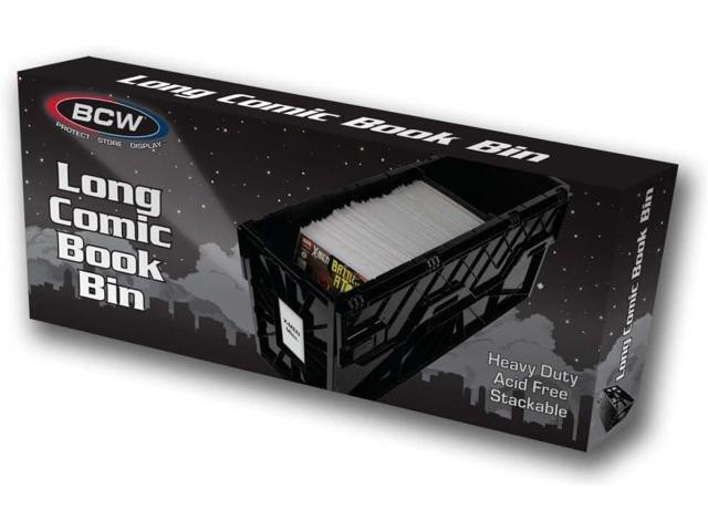 Long Comic Book Bin - 2 Pack Heavy Duty Comic Book Storage Box Stackable Comic Bin Organizer for 300 Comics Each Acid-Free Plastic Box with...