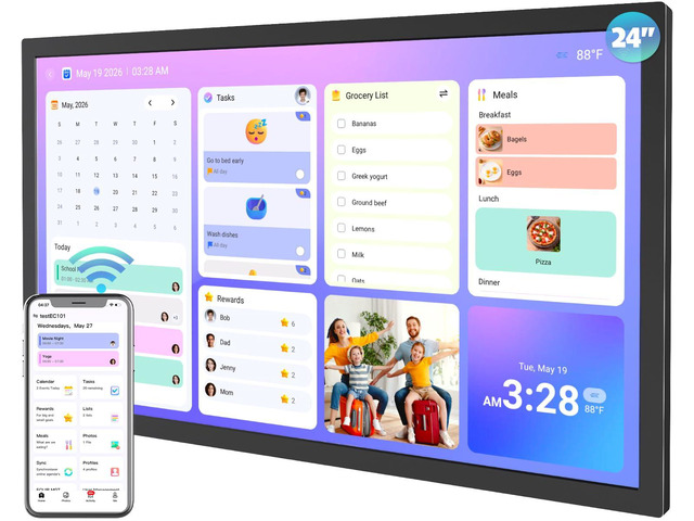 24' Digital Calendar Electronic-eCalendar WhiteBoard-Meal-Planner- Display for Family Schedule, To Do List, Star Reward, No Subscription, Sync...