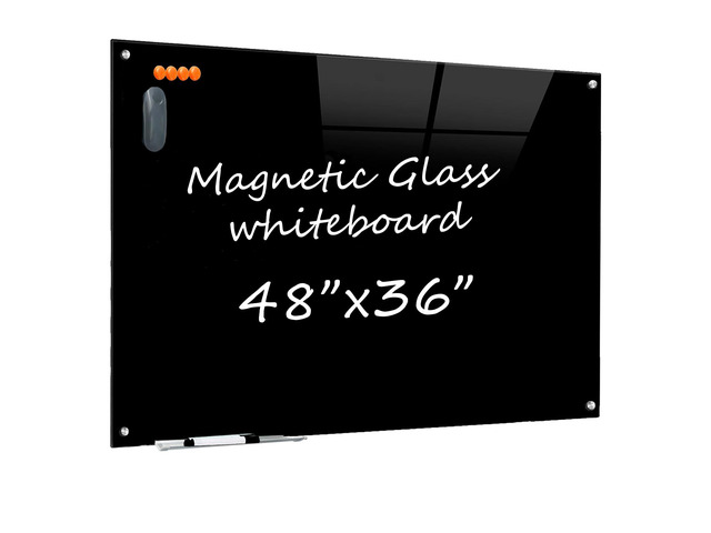 Glass Dry Erase Black Board - Magnetic Blackboard 48'X36' Frameless Whiteboard Clear Glass Boards with Super Strong Magnets, Wall Mounted for...