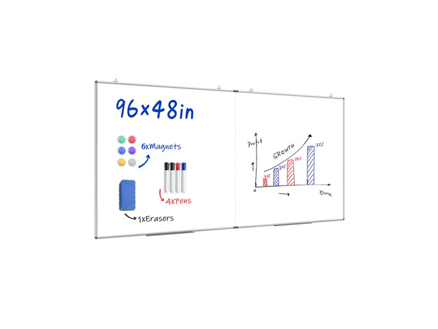 96'X 48' Large Magnetic Dry Erase Whiteboard, Removable Wall Hanging Board with 4 Pens & 1 Dry Erasers & 6 Magnets, Sliver Aluminum Frame White