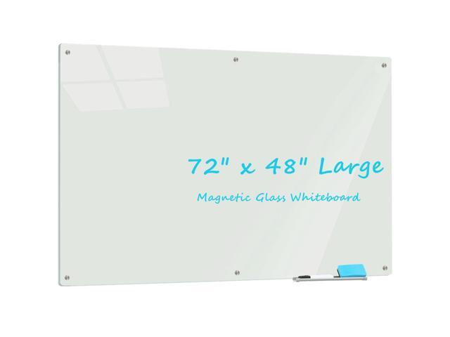 Glass Whiteboard 6' x 4', Magnetic Glass Dry Erase Board Frameless Wall Mounting, Large White Board for Office Home & School
