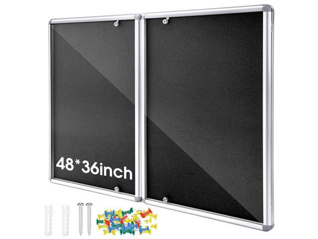 48'x36' Lockable Enclosed Bulletin Board with Glass Door, Weather Resistant Cork Notice Board, Wall Mounted Display Case for School Office...