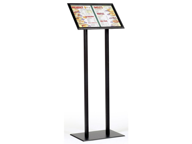 Poster Display 16-1/2 w x 47 h x 11-3/4 d Matte Black Finish Aluminum Metal Snap Frame Sign Holder Freestanding Menu Stand Accommodates (2) 17 x...