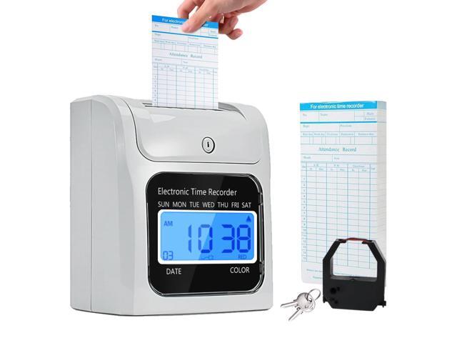 Employee Time Clocks for Small Business, Auto-Align Time Clock Punch Machine with 50-Piece Time Cards, Two Security Keys, and One Ink Ribbon Cartridge