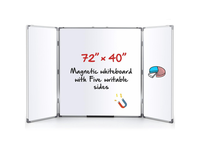 72 x 40 Foldable Whiteboard Dry Erase Board Large Tri Folding Whiteboard Magnetic Dry Erase Board, Wall Aluminium Frame and Pen Tray for Office, Home