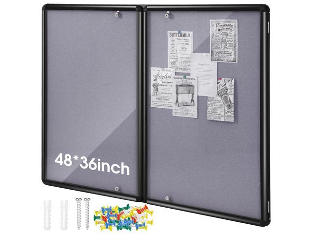 48'x36' Lockable Enclosed Bulletin Board with Glass Door, Weather Resistant Cork Notice Board, Wall Mounted Display Case for School Office...