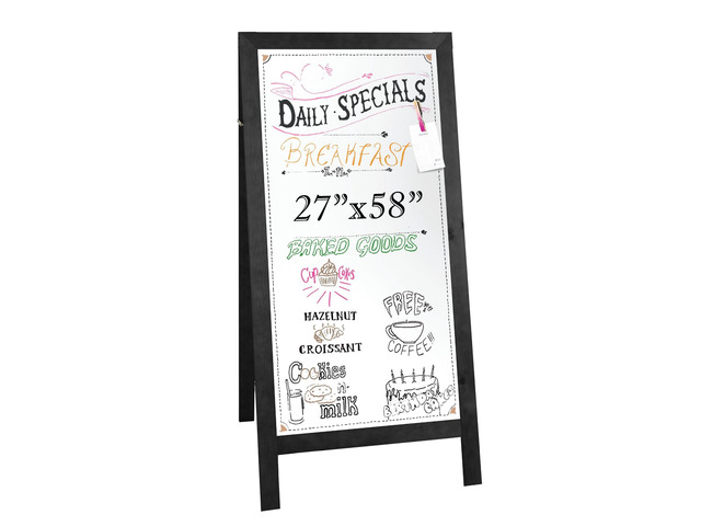A Frame Whiteboard Easel Sign 27x58 in - Sandwich Signs Outdoor Solid Wood A Frame Whiteboard Sign, Magnetic Double-Sided Dry Erase, Black