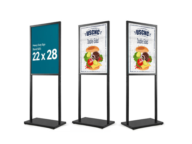Black 22×28inch Sign holder floor stand, heavy Duty Pedestal poster banner stand for display,22×28inch slide-in double sided poster sign holder...
