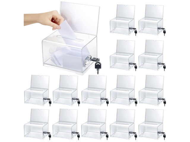 15 Pcs Acrylic Donation Box with Lock and Sign Holder Clear Ballot Donation Boxes with Slot for Fundraising Suggestion Box Storage Container for...