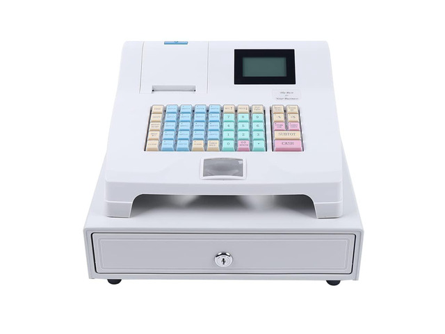 Electronic Cash Register 48 Keys POS Cash Registers w/ 8-Digital LED Display, Thermal Printer & Cash Box Cash Register for Small Businesses,...