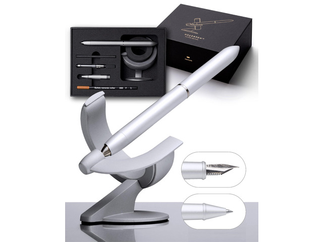 Hoverpen Future - Luxury Fountain Pen & Rollerball Pen All-In Gift Box, Schmidt Nib (Fine), Converter, Extra Refill, Aerospace Metal, Best Pen Gift...