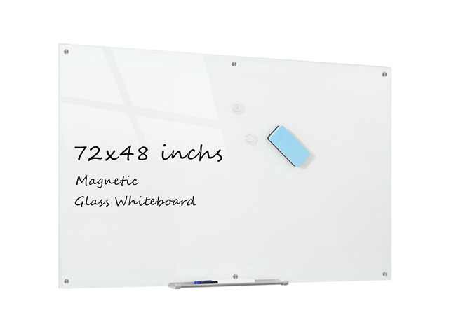 Glass Whiteboard Magnetic Dry Erase Board 6' x 4', Large Frameless Glass White Boards for Wall Office School Home