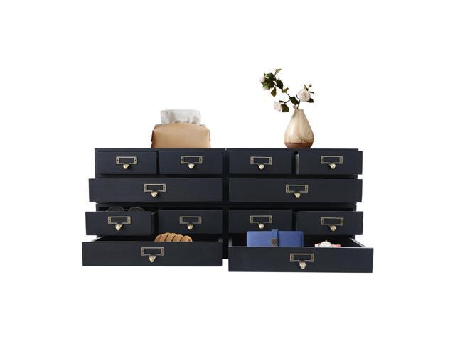 Wooden Desktop Organizer, 3 Tier Tabletop Storage Cabinet with 12 Drawers Composable Four-Piece Set & Metal Handles Modular Stackable Desktop...