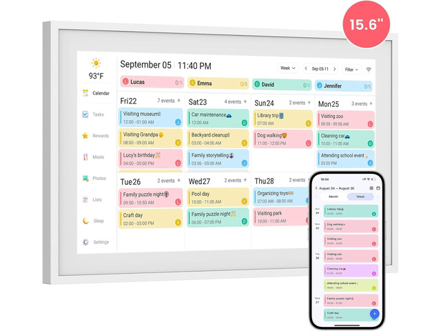 Calendar: 15-inch Wall Planner Digital Calendar & Chore Chart, Smart Touchscreen Interactive Display for Family Schedules Wall Mount Included,...