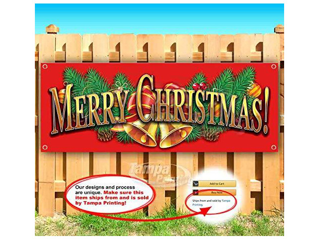 Merry Christmas Banner 13 oz Non-Fabric Heavy-Duty Vinyl Single-Sided with Metal Grommets