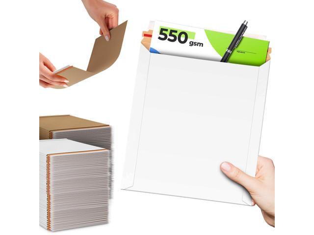 Rigid Mailers with Self-Seal, White 12.5 x 9.5 Inches, 100 Pack, 550 GSM Thick Paperboard Envelopes for Documents, Photos, CDs
