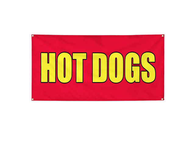 Vinyl Banner Multiple Sizes Hot Dogs Food Fair Promotion Business Restaurant & Food Outdoor Weatherproof Industrial Yard Signs Red 10 Grommets...