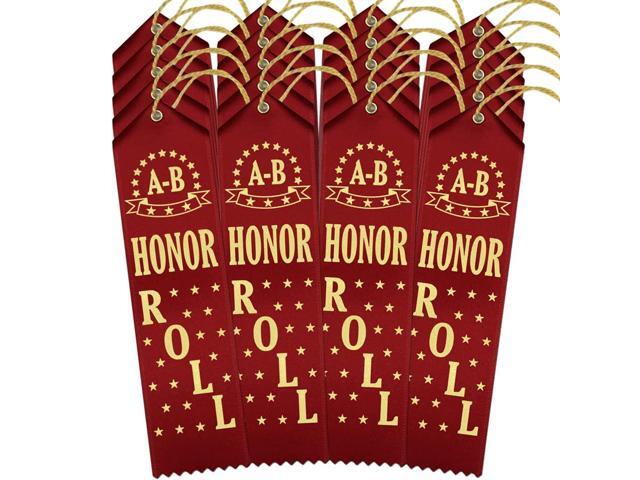 A-B Honor Roll Award Ribbons - 500 Red Ribbons with Card & String