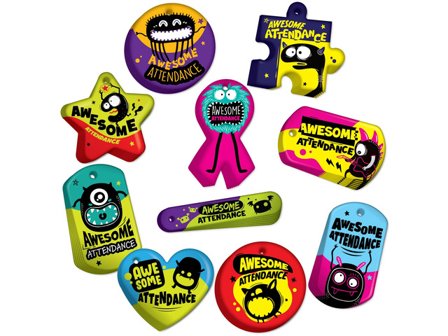 Brag Tags Fun Critters & Monsters Increase Student Attendance Incentives Value Pack: 500 Multicolor, Waterproof Teslin Brag Tags (50 Per Design)