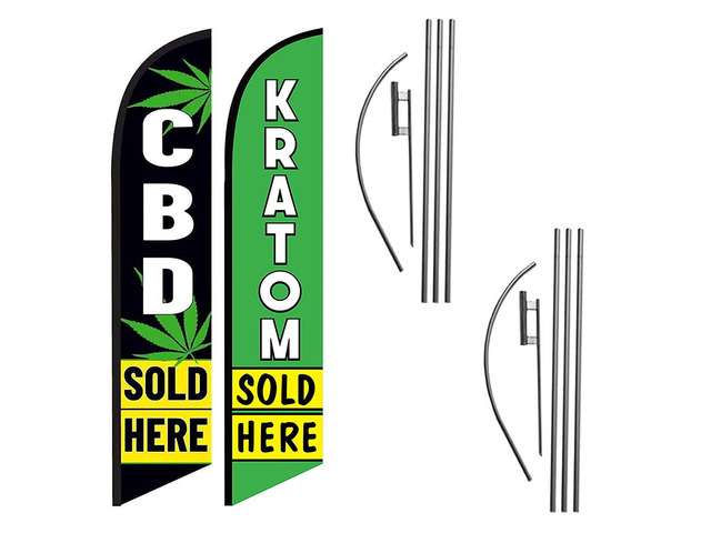 Smoke Shop Business Advertising Feather Banner Swooper Flag Signs with Flagpole Kits and Ground Stakes, Curb Side Signs and Flags by