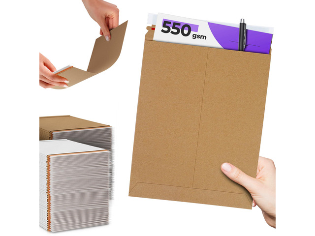 Rigid Mailers with Self-Seal, Brown 9.75 x 12.25 Inches, 100 Pack, 550 GSM Thick Paperboard Envelopes for Documents, Photos, CDs