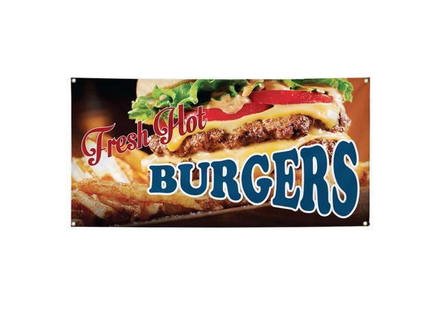Vinyl Banner Multiple Sizes Fresh Hot Burgers Advertising Printing D Restaurant & Food Outdoor Weatherproof Industrial Yard Signs Red 10 Grommets...