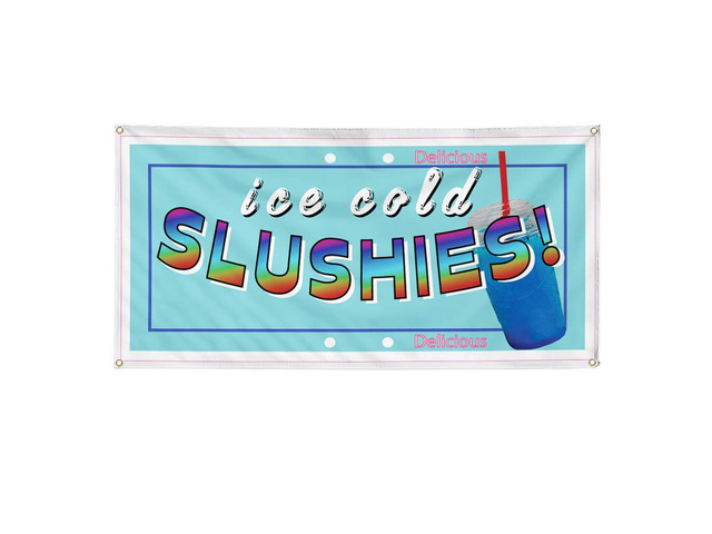 Vinyl Banner Multiple Sizes Ice Cold Slushies Restaurant Cafe Bar A Food & Beverage Outdoor Weatherproof Industrial Yard Signs Blue 10 Grommets...