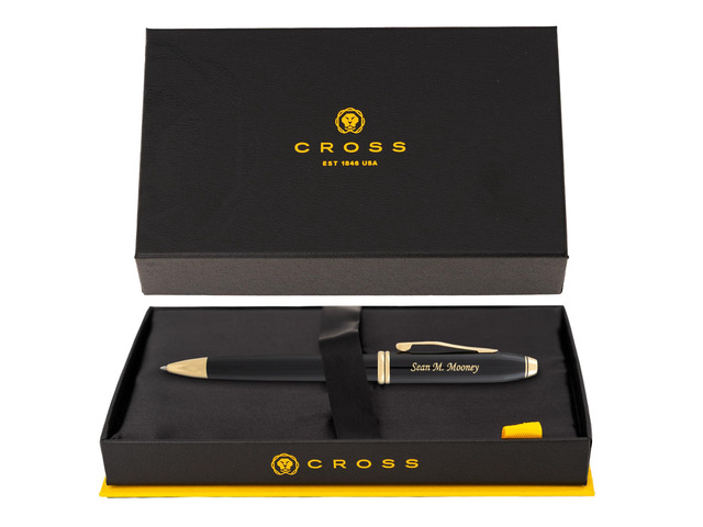 Cross Townsend Engraved Ballpoint Pen, Black Lacquer with 23K Gold Trim, Conical Top, Art Deco Design, Personalized Gift for Executives,...