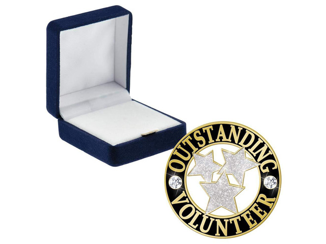 Outstanding Volunteer Pins, Outstanding Volunteer Pin with Blue Velvet Presentation Case, Prime