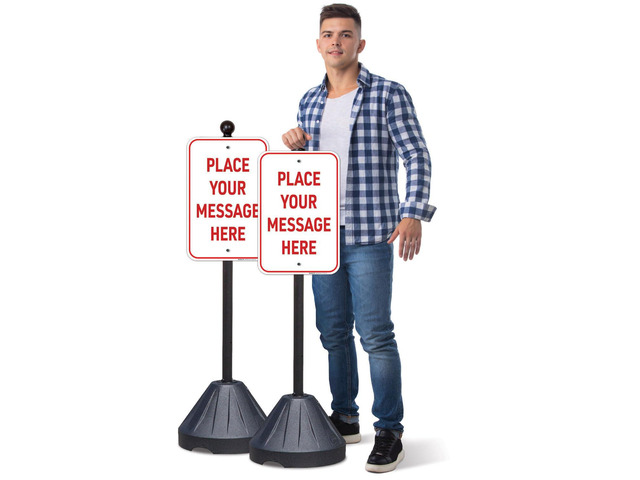 Portable Sign Post 48' Tall,PP2 Tip'n Roll Black Base for Traffic, Parking, and Safety Signs, Accommodates Signs on Two Sides from 9'x12' to...
