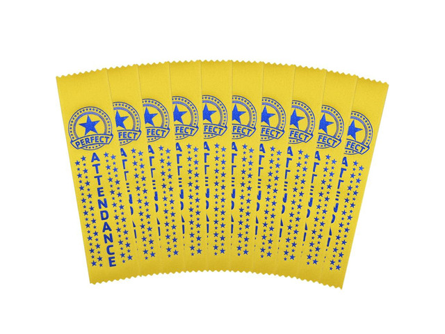 Perfect Attendance Award Ribbons - 1,000 Yellow Bookmark Style Ribbons