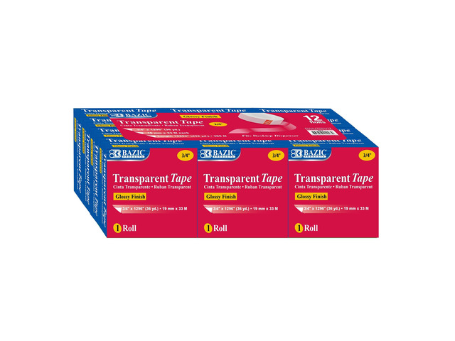 Transparent Tape Refill, 3/4 in x 1296 in, 12 Ct, 12-Case fit standard dispensers