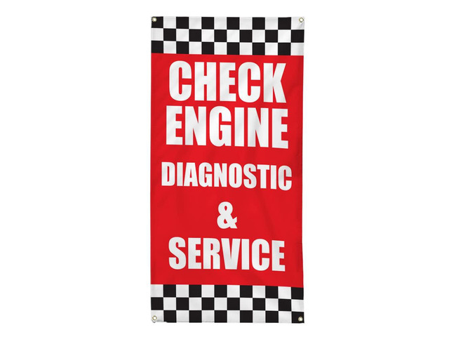 Vertical Vinyl Banner Multiple Sizes Check Engine Diagnostics & Service Body Shop P Automotive Outdoor Weatherproof Industrial Yard Signs 10...