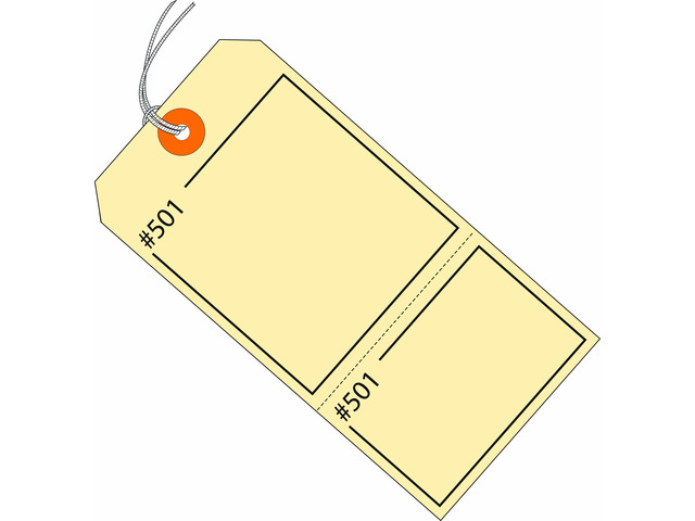 Manilla Claim Tags Consecutively Numbered - Pre-Strung, 4 3/4' x 2 3/8', Pack of 1000 (G26210), Beige