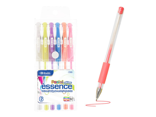 Essence Gel Pens, Grip, 0.8mm Medium, 6 Colors, 144-Case Smooth quick-dry ink, Essence pastel gel pens, cushion grip, 0.8 mm medium, notes,...