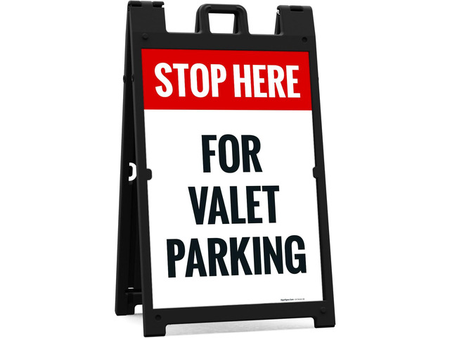 Stop Here for Valet Parking Sidewalk Sign Kit, 24x36 Inches, With A Frame Stand, Made in USA by