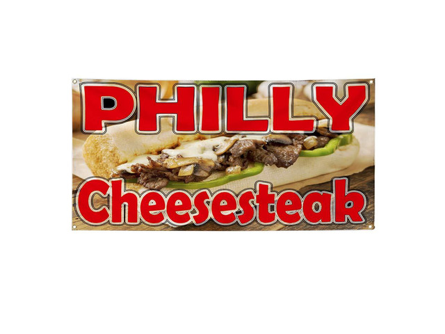 Vinyl Banner Multiple Sizes Philly Cheese Steak Restaurant Food Bar Restaurant & Food Outdoor Weatherproof Industrial Yard Signs Red 10 Grommets...