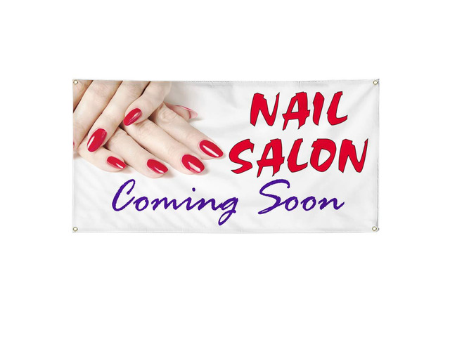 Vinyl Banner Multiple Sizes Nail Salon Coming Soon Advertising Printing Business Outdoor Weatherproof Industrial Yard Signs White 10 Grommets...