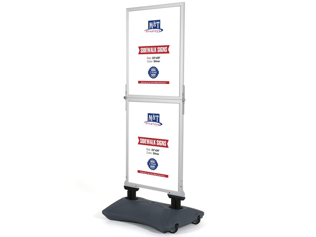 Windpro Slim 2 Tier 22x28 Inch Outdoor Pavement Sidewalk Sign Holder Weather Resistant Double Sided Silver Aluminum Easy Top Loading Slide-In...