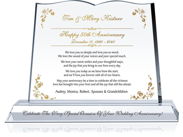 Personalized Crystal Gift Plaque for Parents 50th Wedding Anniversary, Permanently Engraved with Couple Names and Date, Golden Jubilee Celebration...