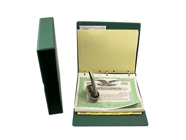 Blumberg Green Beauty Corporate Kit with PDF Corporation Minutes & Bylaws, Records Binder, Corporate Seal, Printed Certificates with Stubs and More...