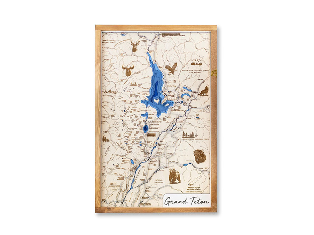 Grand Teton National Park Topo Map Sign Laser Engraved Framed National Park Wall Art Rustic National Park Decor Map of National Parks ...