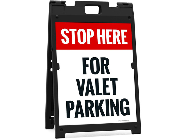 Stop Here for Valet Parking Sidewalk Sign Kit, 18x24 Inches, With A Frame Stand, Made in USA by