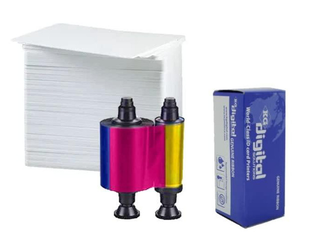 Nisca NGYMCKO2 Color Ribbon YMCKO - 250 Prints for PR5100, PR5200, PR5300, and PR5310 Printers with 500 Premium White Blank Plastic CR80 30 Mil PVC...