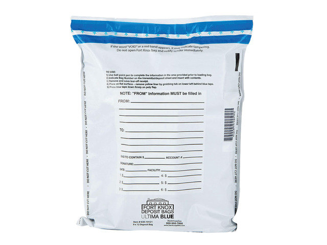 Ultima Blue Dual Pocket White Deposit Bags, Pack of 500-15W x 20H - Tamper Evident Tape and Captive Flap Closure