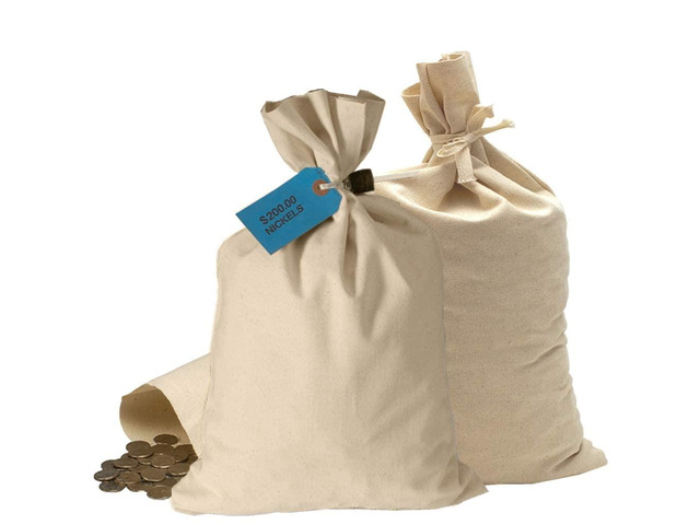 Currency Money Coin Sack Bags 12W x 19H Cotton Flat Bottom Pouches Double Stitched Seams Pack of 100 for Coins and Cash