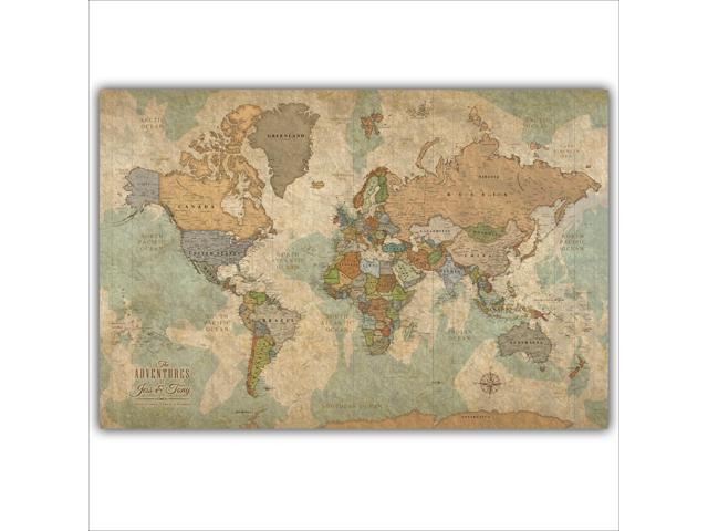Personalized World Map on Canvas in Vintage Earth Tones, Wall Art with Push Pins to Mark Travels, World Map Pin Board, Travel Tracker (40x24,.
